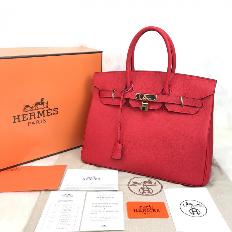 HERMES BİRKİN HAKİKİ DERİ KIRMIZI 35 CM ALTİN